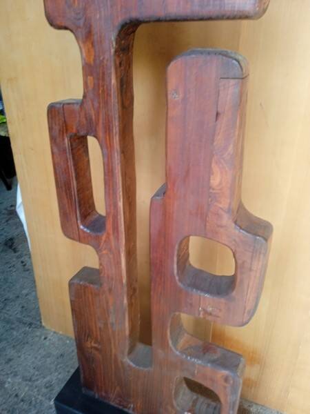 Brutalist Totem Sculpture, solid wood on base