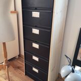 Metal column ten valves storage cabinet administration. Black mast and wood color