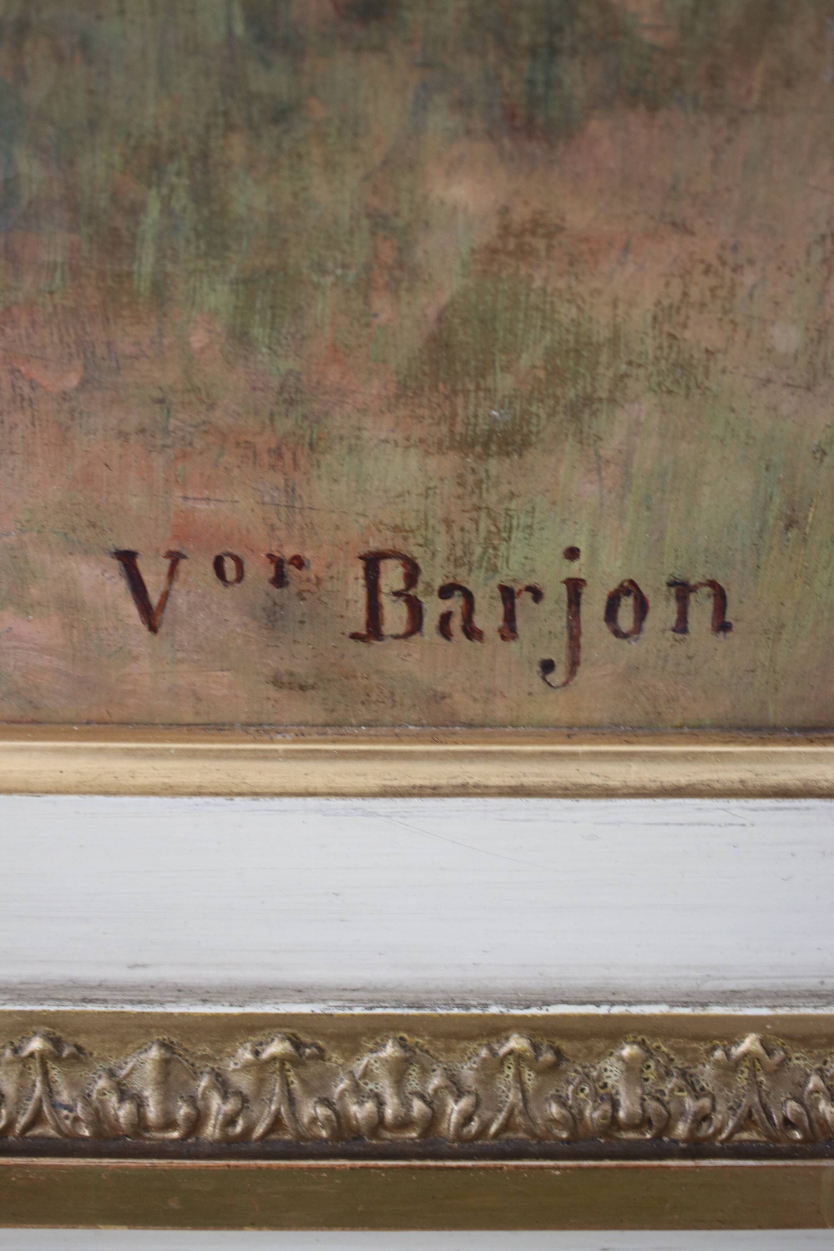 Painting Oil on Canvas Framed, signed Victor Barjon (1845-1920), Cote Rocheuse Bretagne