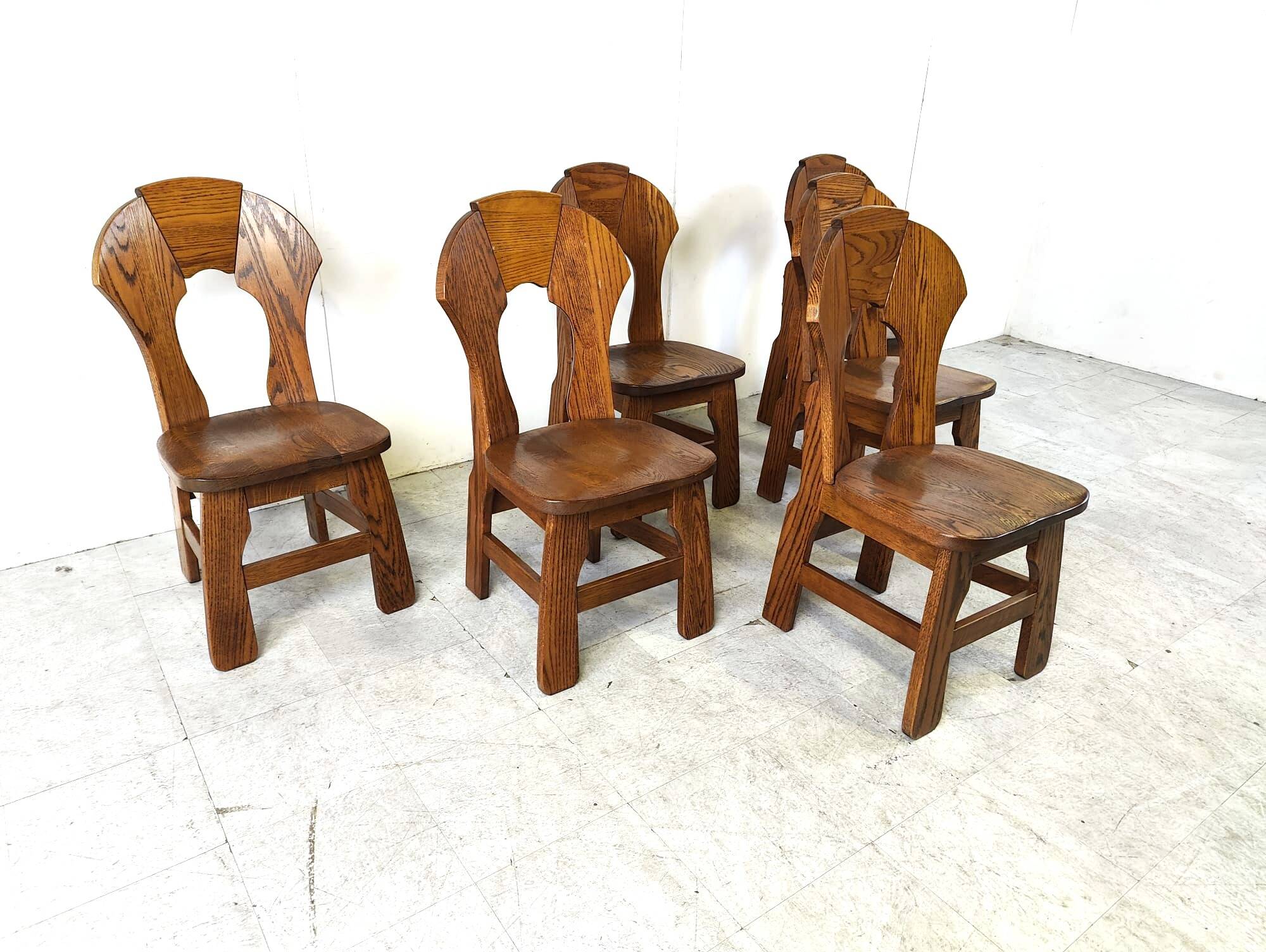 Vintage brutalist dining chairs, set of 6 - 1960s