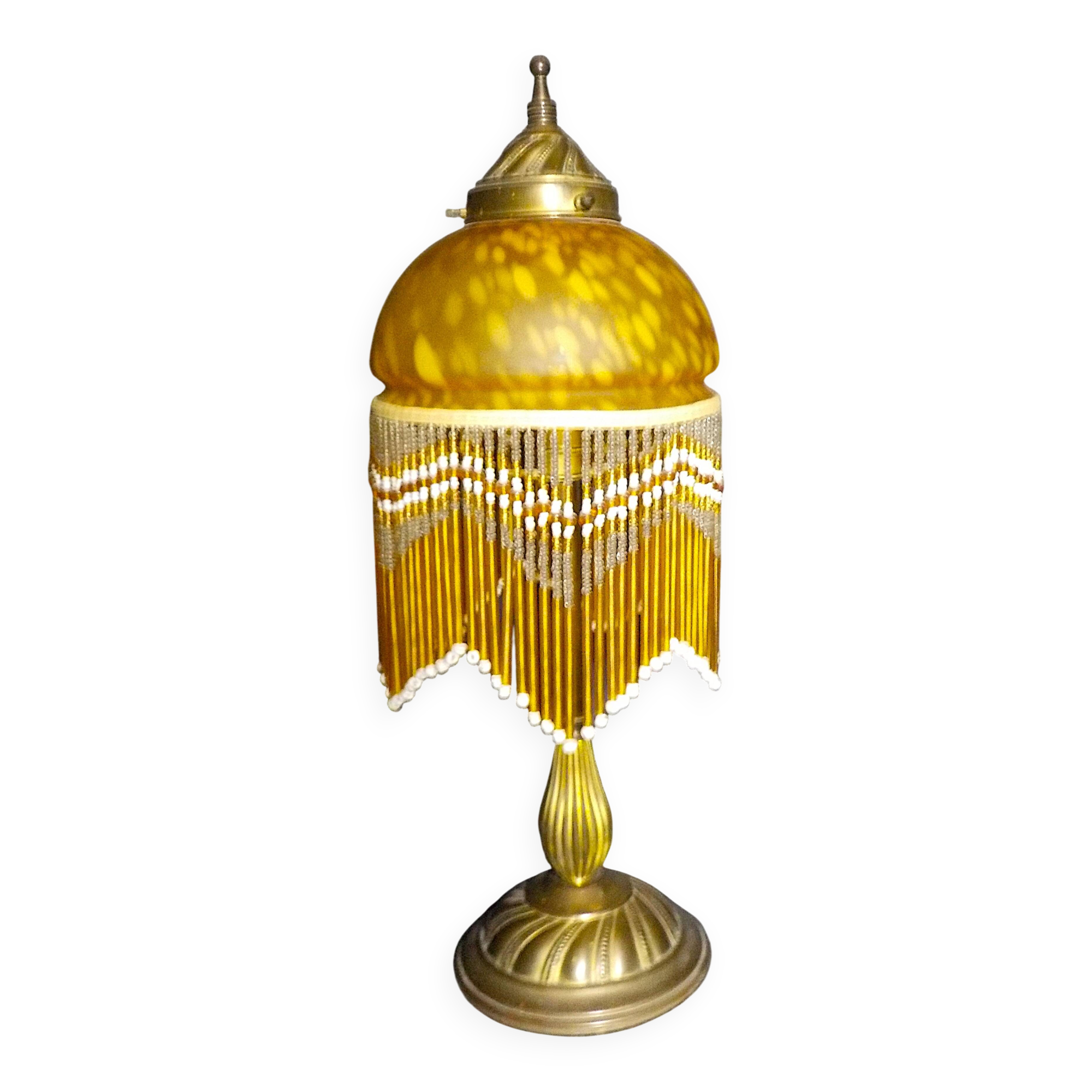 Chandelier with blown glass pendants.