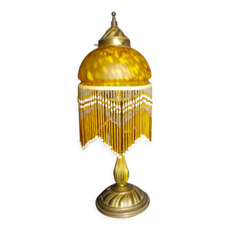 Chandelier with blown glass pendants.