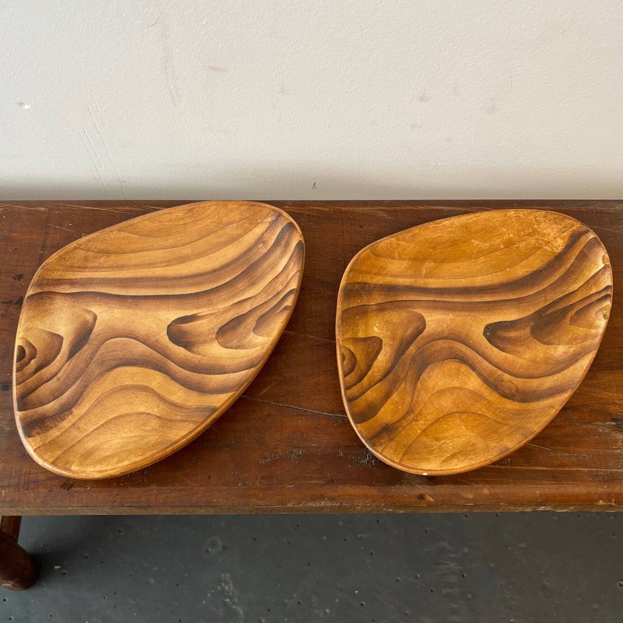 Set of ceramic bowls resembling wood