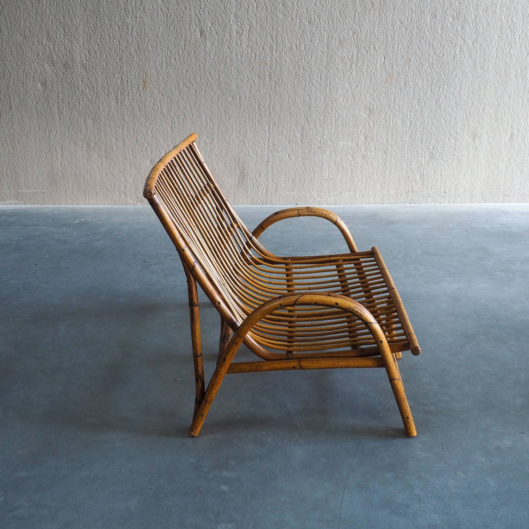 Mid-century rattan & bamboo two-seater lounge sofa