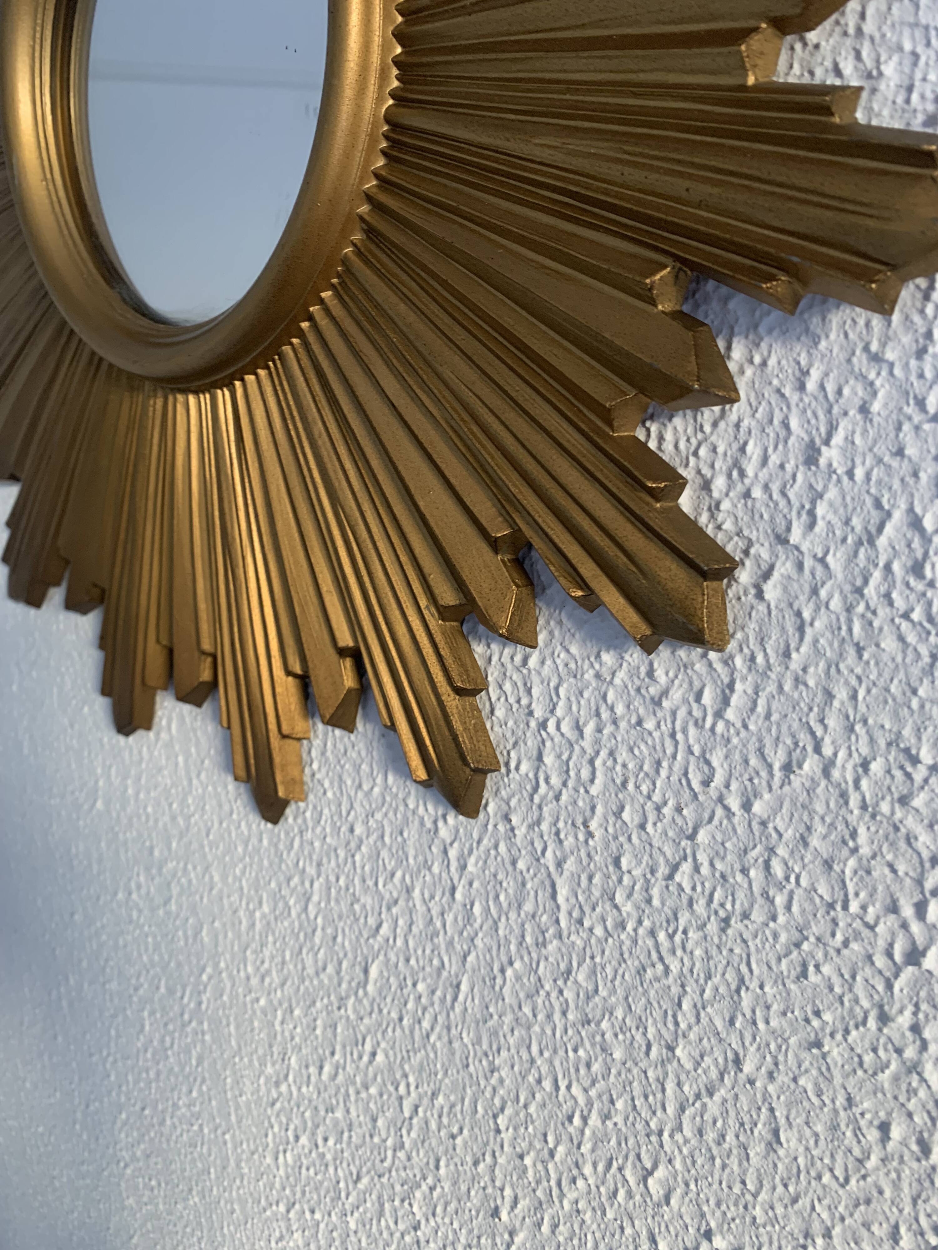 Vintage 1970s gold plastic sun mirror - 44 cm