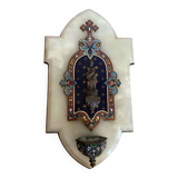 Very beautiful holy water font in cloisonné enamel on marble