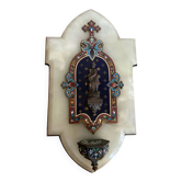Très beau benitier en émaux cloisonné sur marbre
