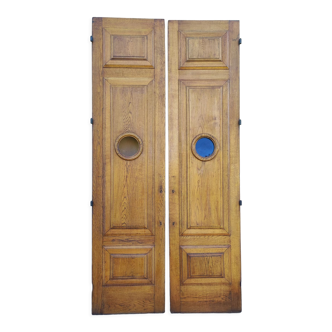 2 old solid oak doors with panels