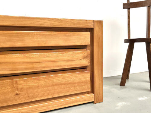 Solid elm chest of drawers, Maison Regain, circa 1970