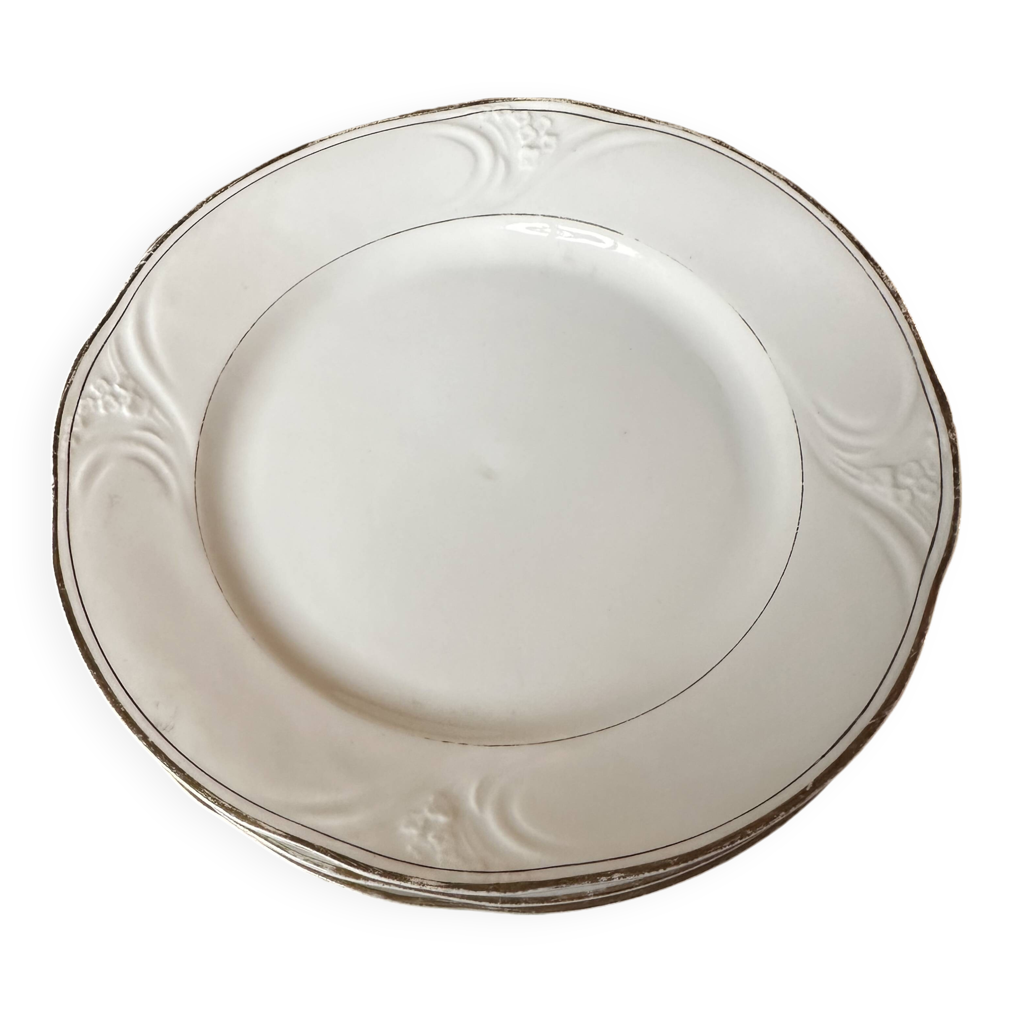 6 porcelain plates Art Nouveau period White and gold border - Diameter 23 cm