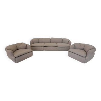 Confidential Seating Set by Alberto Rosselli for Saporiti, Beige Boucle Fabric, Italy, 1970s