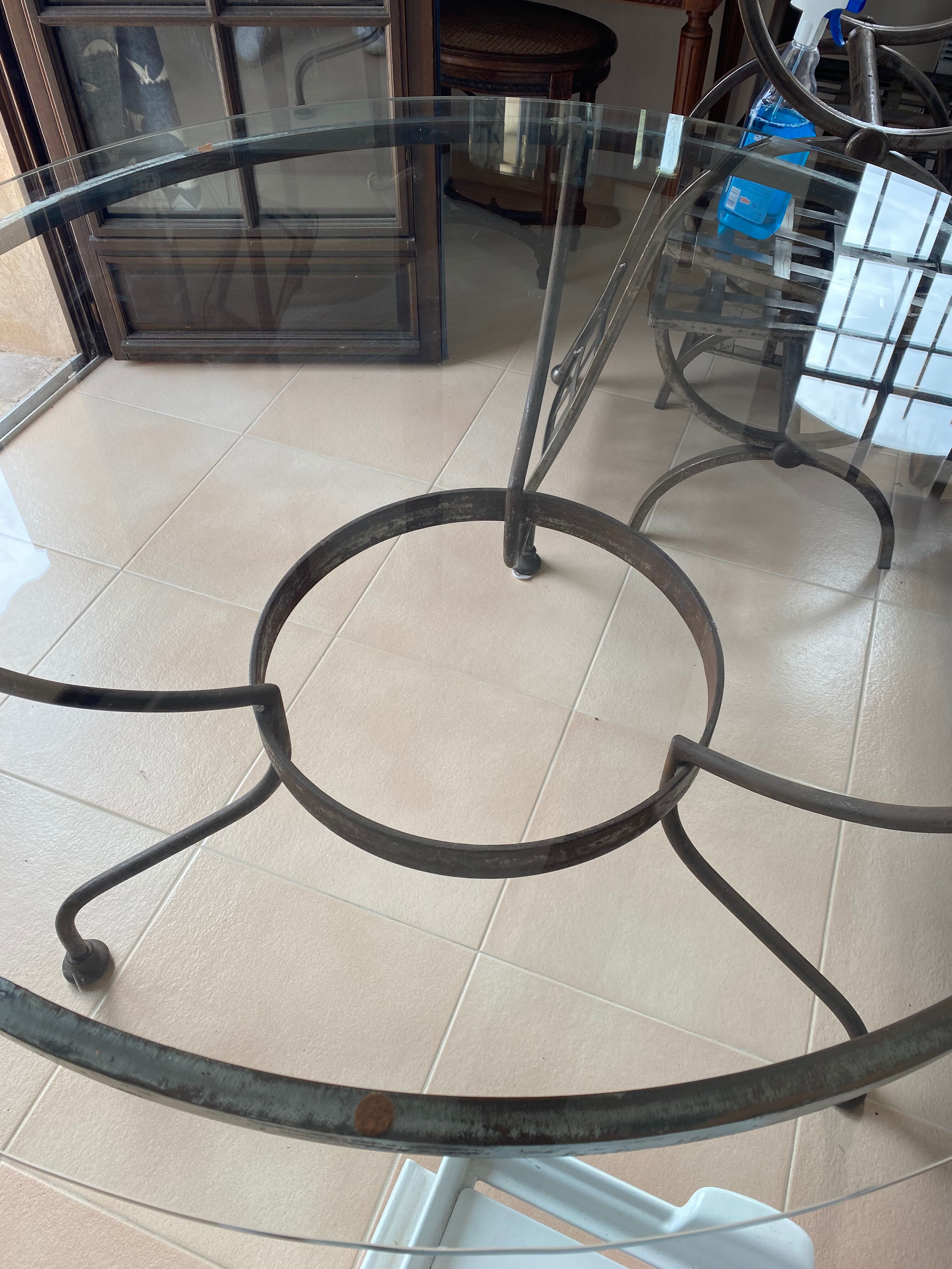 Wrought iron and glass table 4 chairs