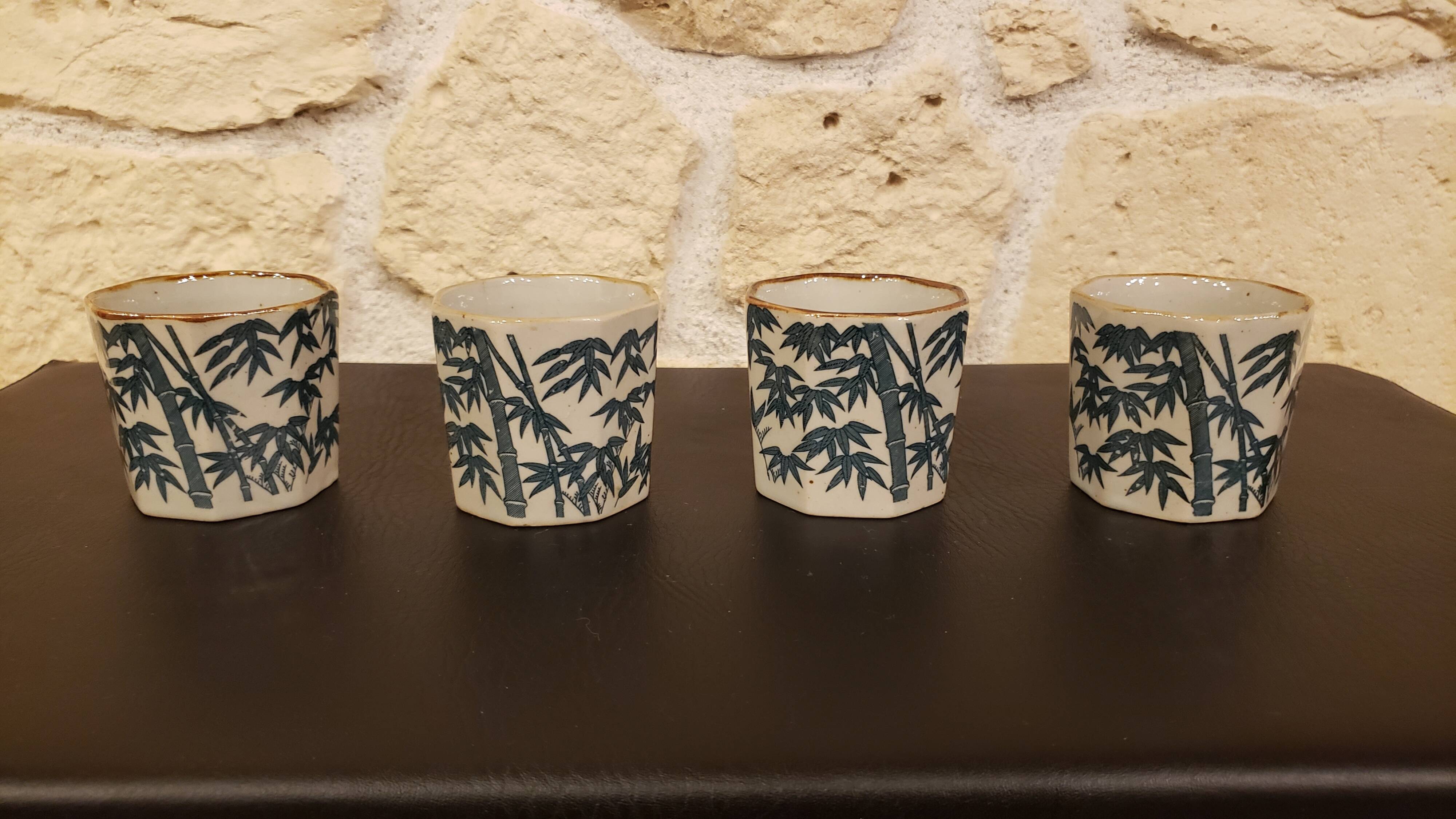 4 vintage stoneware teacups