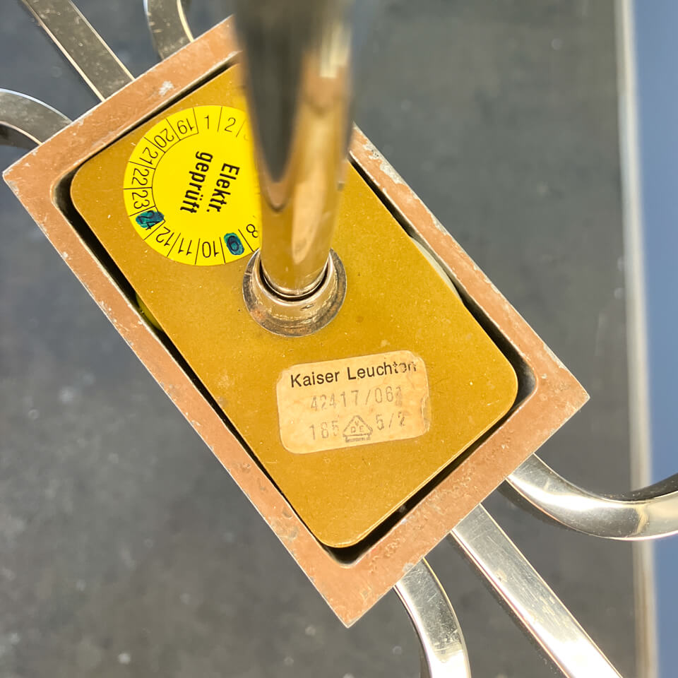 Six-light chandelier by Kaiser Leuchten, chrome, glass, vintage of the 60s