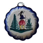 Old Breton ceramic plaque to hang in Quimper faience.