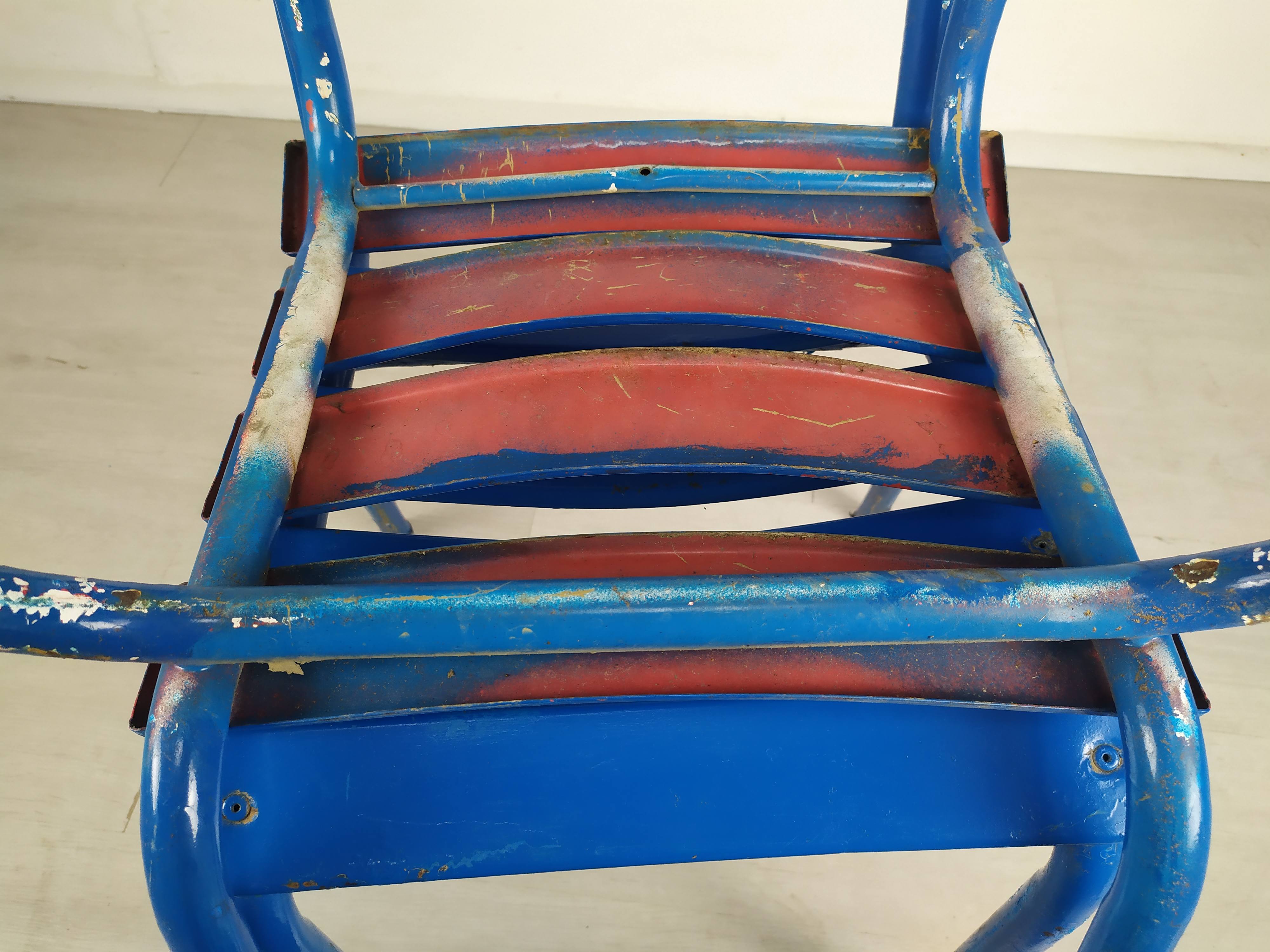 14 blue metal bistro chairs