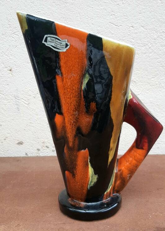 Cubist pitcher vase, Limoges enamels, 1950s