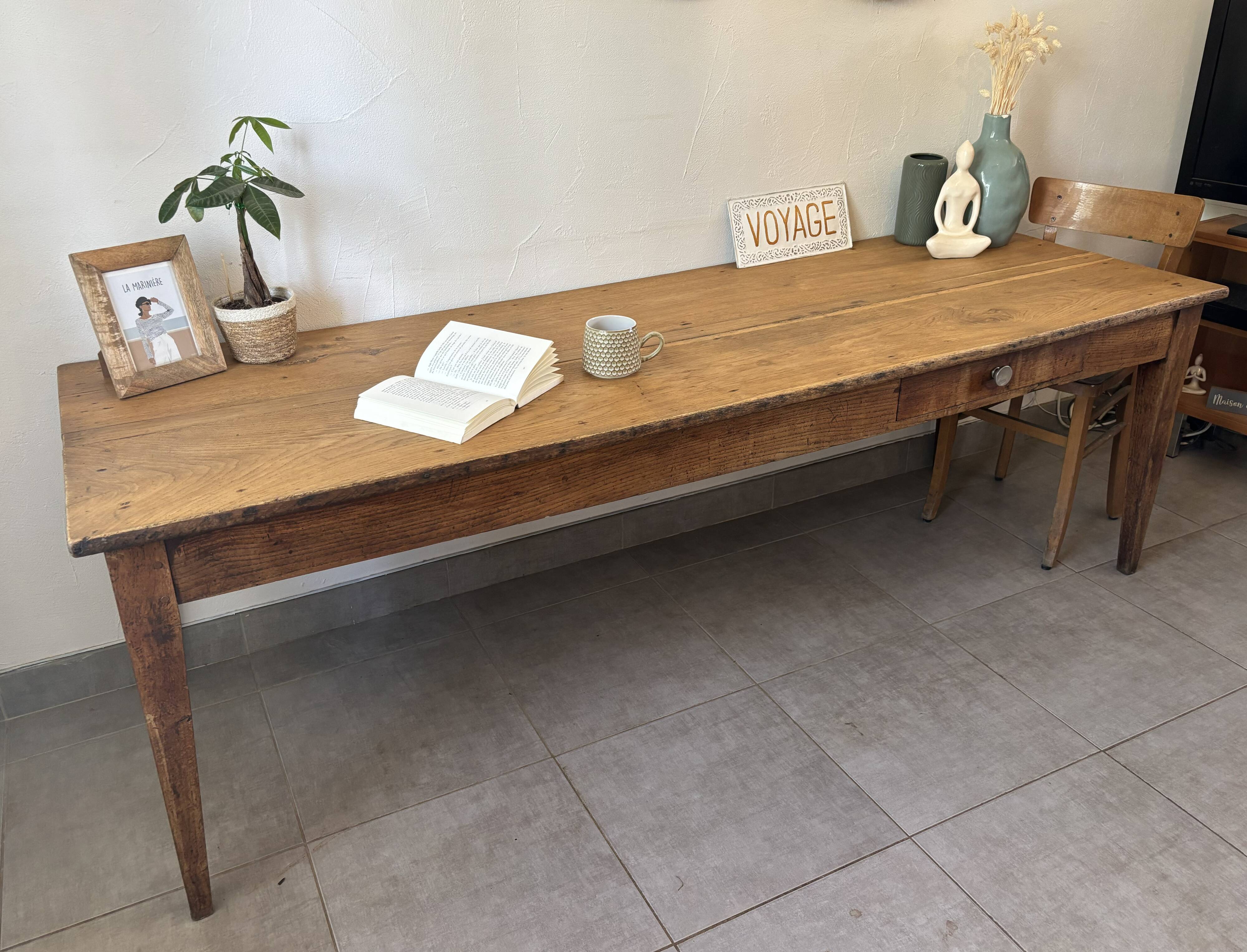Authentic vintage farmhouse table from the 1950s in solid oak.