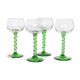 Set de 4 verres à vin blanc, pied vert, Français, vintage