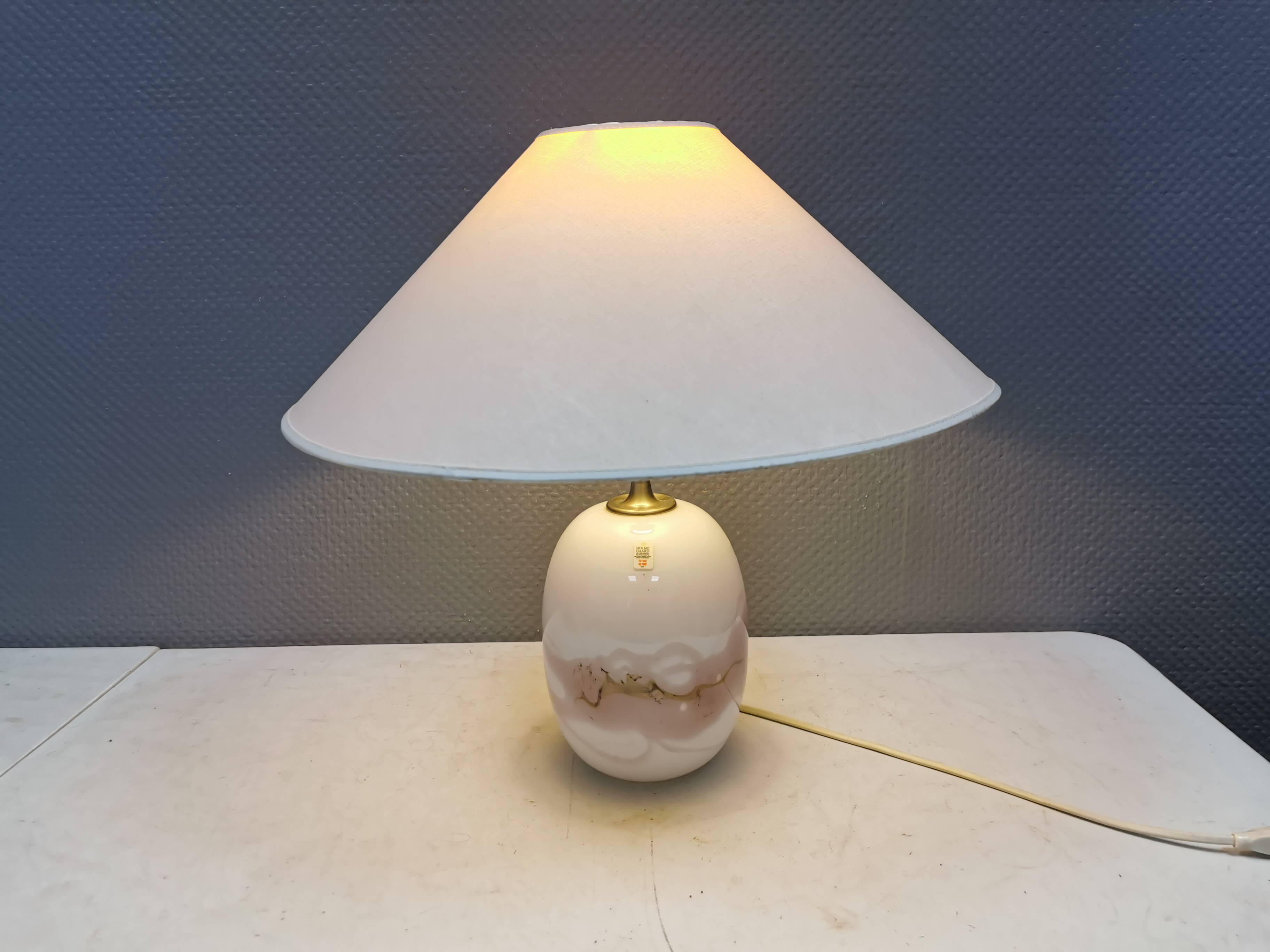 Sakura table lamp white/ pink glass, by Michael Bang for Holmegaard Denmark