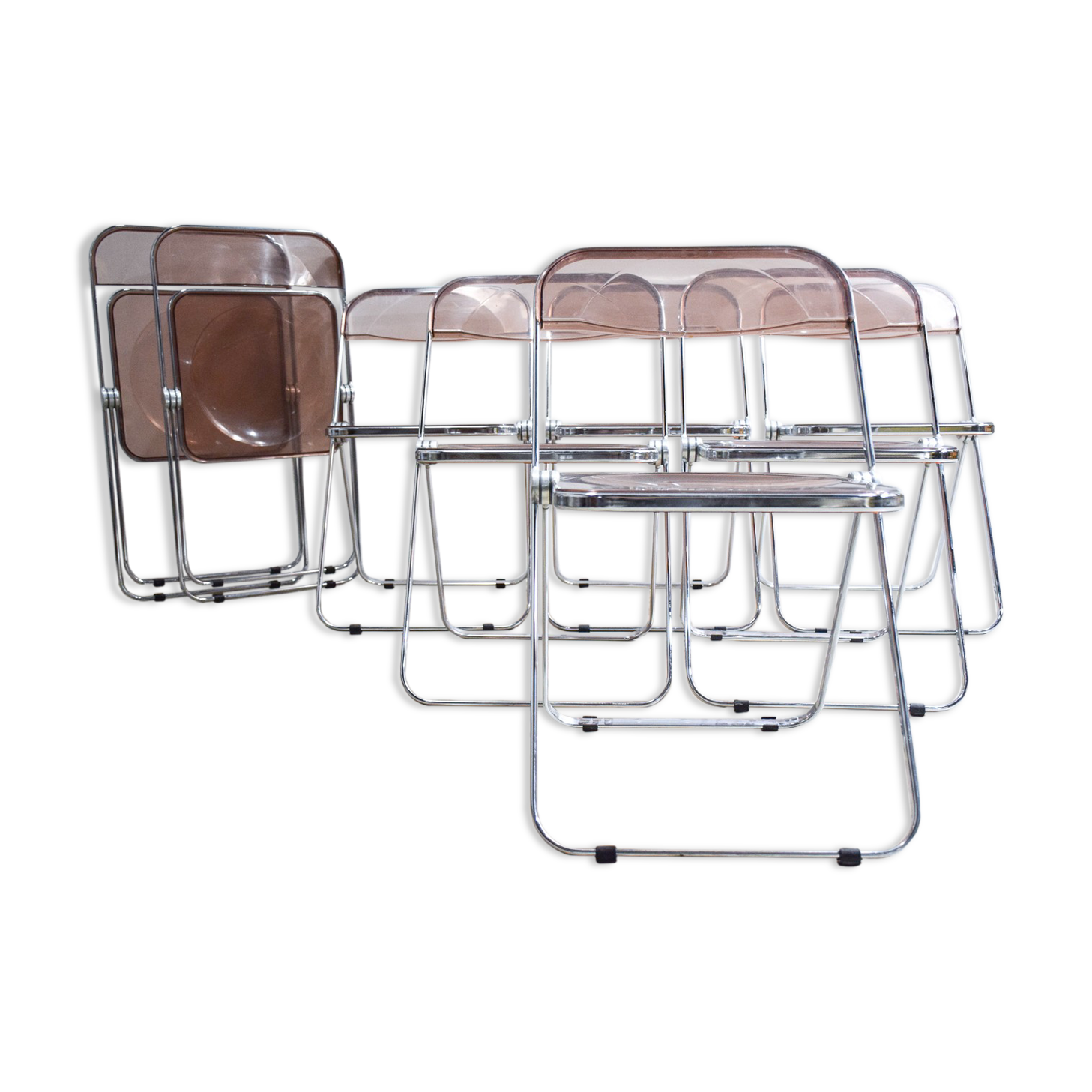 Set of eight pink Plia chairs by Giancarlo Piretti for Castelli