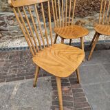 Set of 4 Baumann wooden chairs, 1950-60
