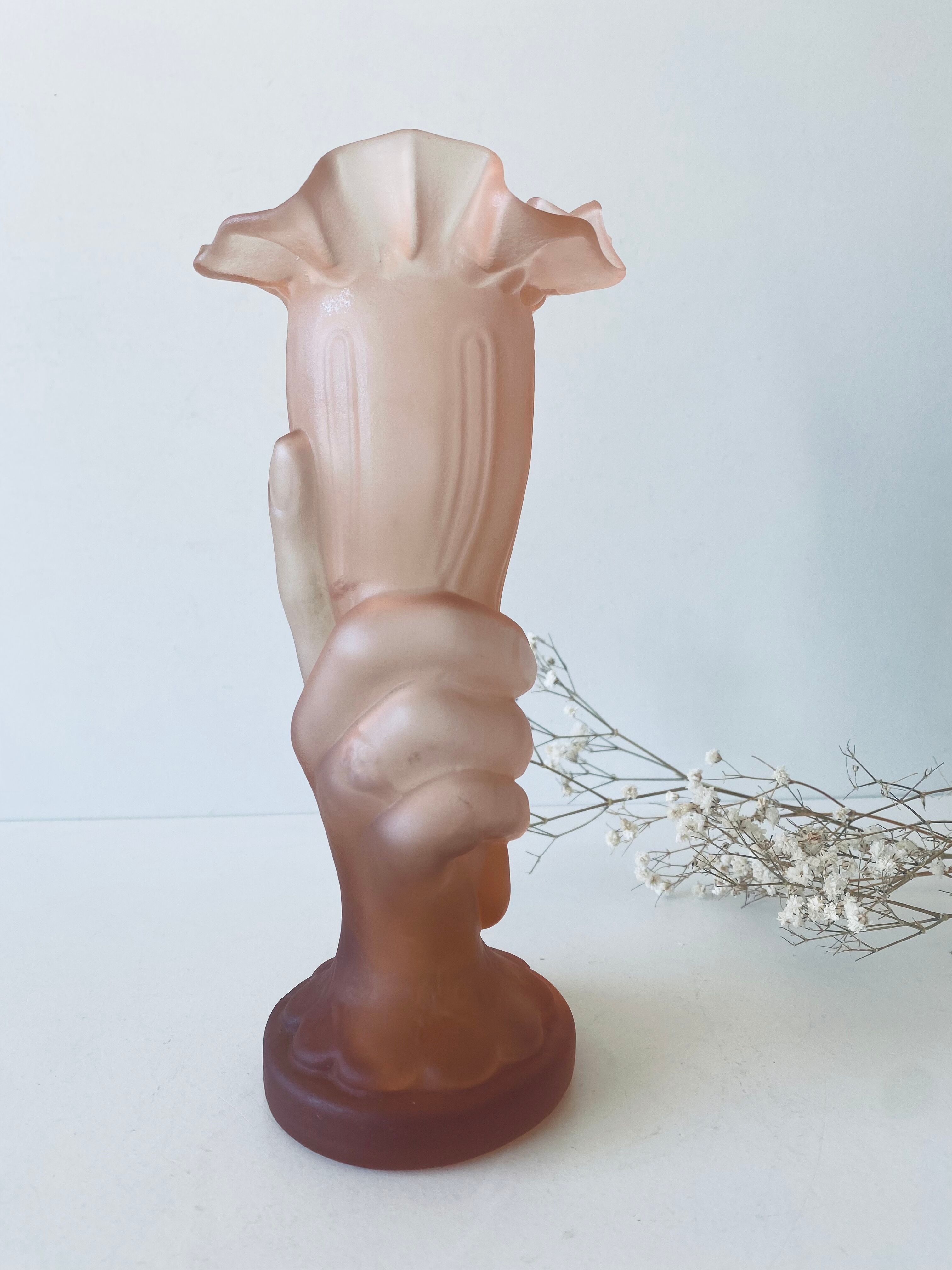 Art deco vase in pink frosted glass