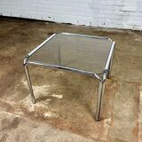 Vintage coffee table in chromed metal and smoked glass