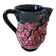 Vintage pitcher in midnight blue glazed ceramic with bright pink relief