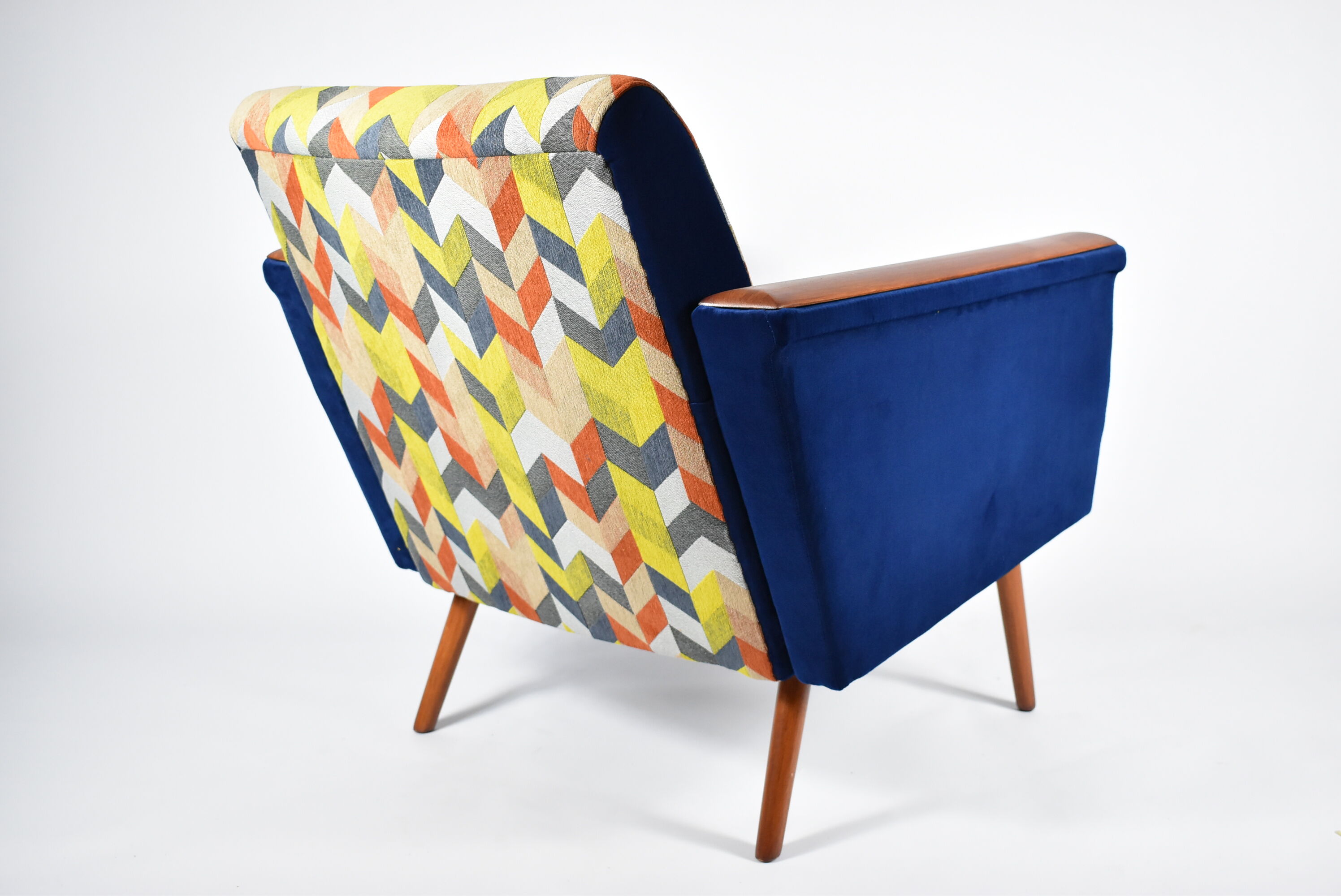 Mid-century armchair, 1960s, fully restored, blue velvet