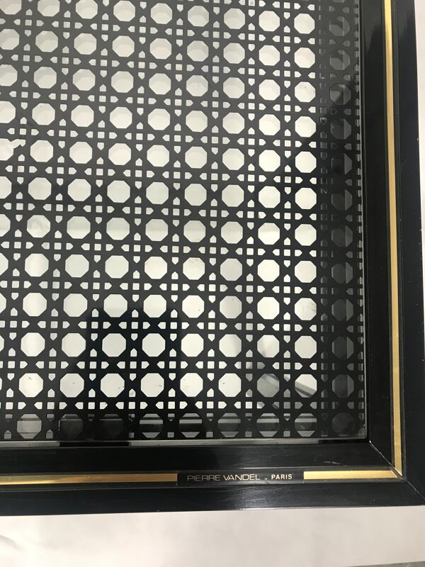 Table basse Pierre Vandel verre motif cannage noir