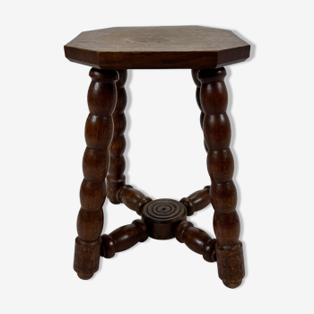 Antique oak bubble leg stool, 1920s