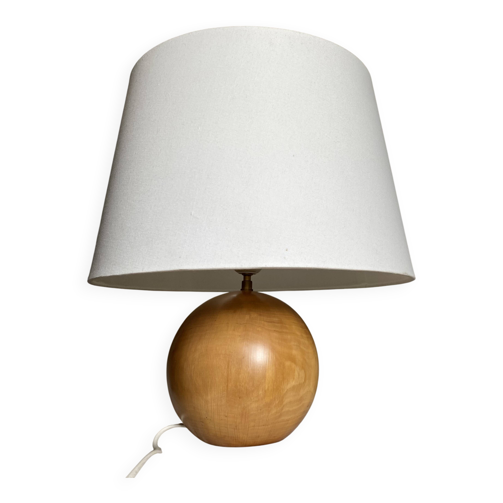 Lampe boule bois tourné vintage 1960