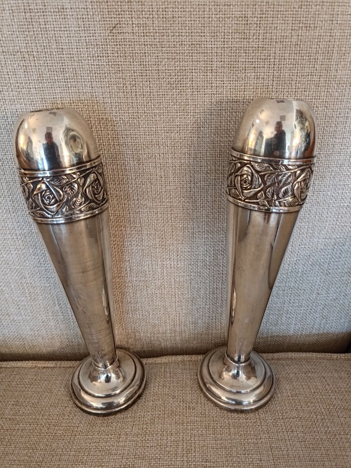Pair of silver metal vases