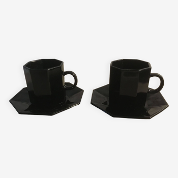 2 tasses + soucoupes Arcoroc Octime noir Esso collection