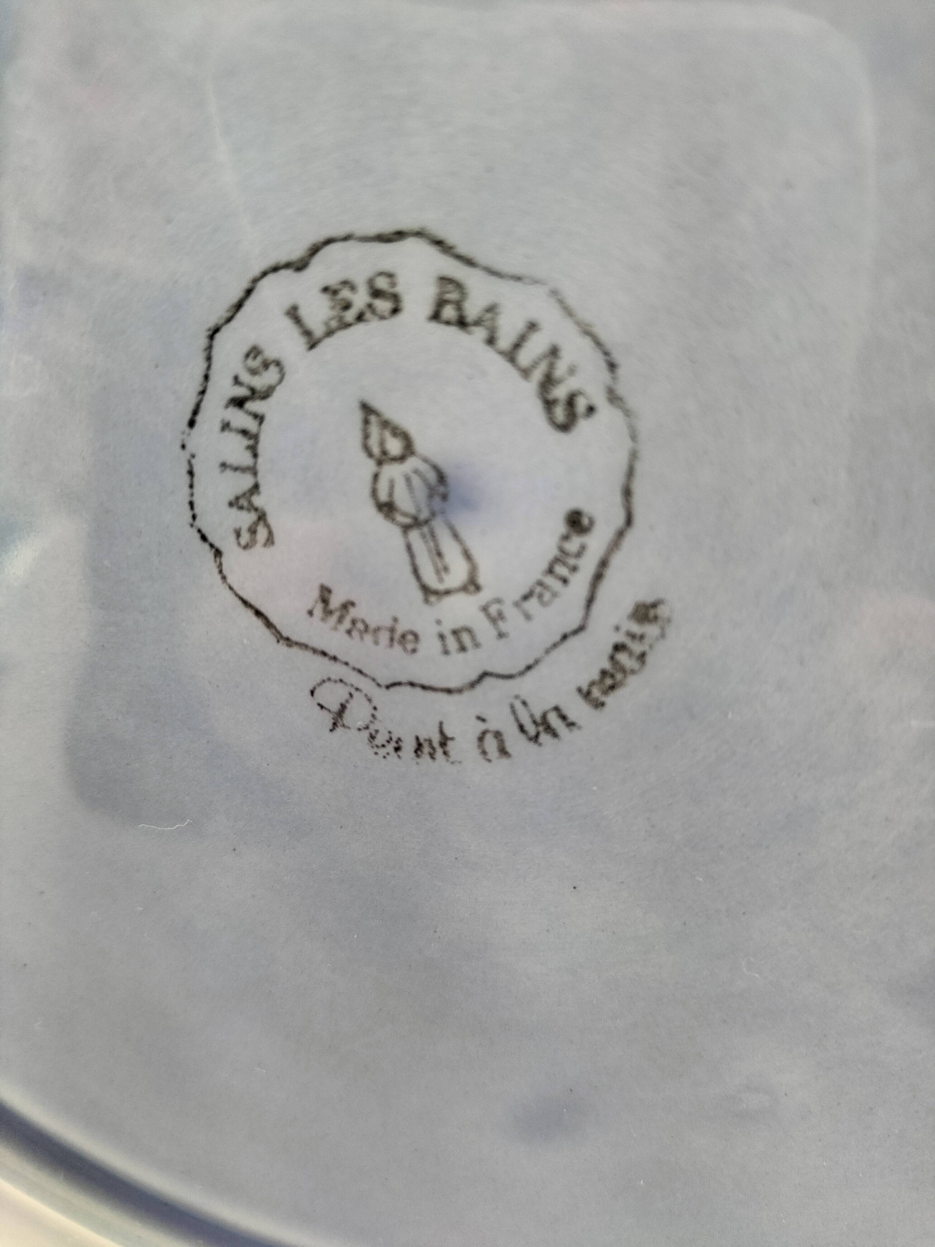 Large barbotine plate Salins blue lavender 80s
