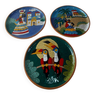 Set of 3 flat plates, ceramic, Jardim Curitiba