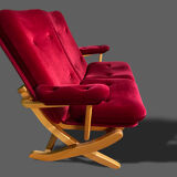 2-seater red velvet sofa end of 1970