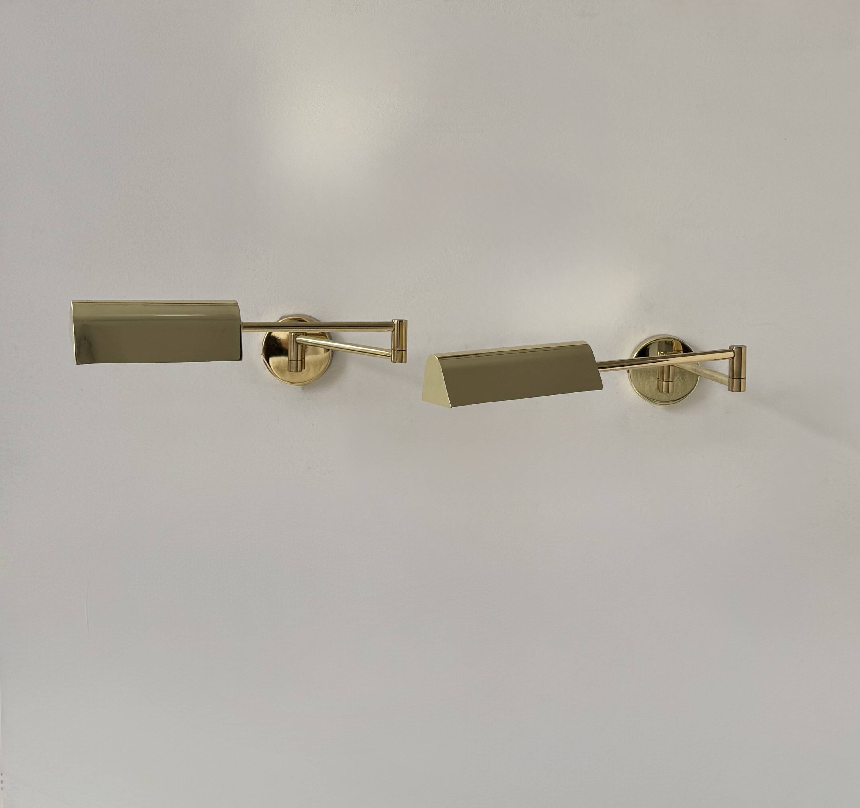 Pair of vintage adjustable wall lights, brass, France, 1970