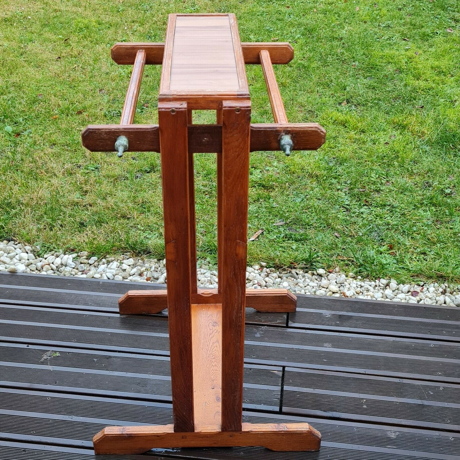 Towel rack on art deco wooden legs