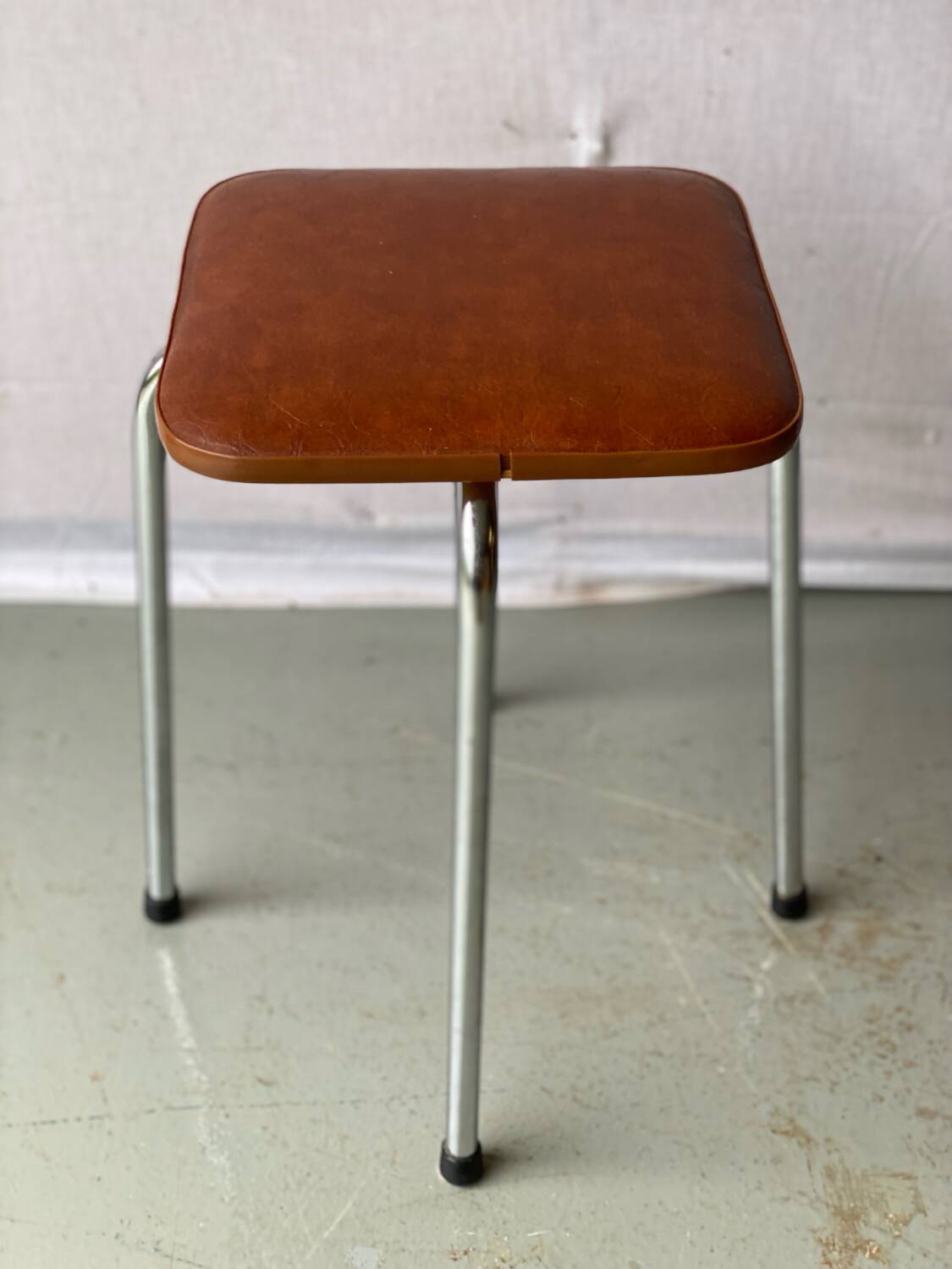 Vintage brown leather and chrome steel stool