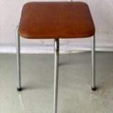 Vintage brown leather and chrome steel stool