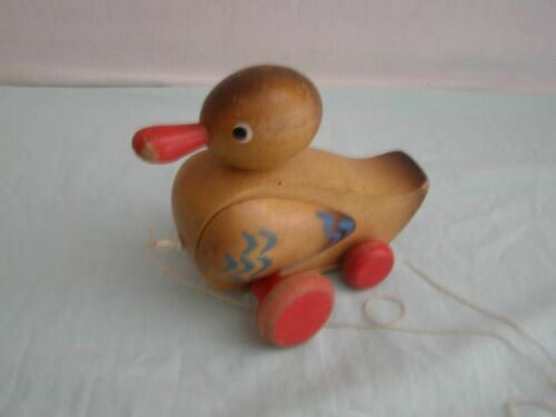 Old articulated wooden toy Duck, to pull