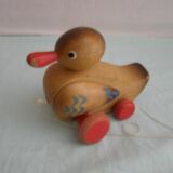 Old articulated wooden toy Duck, to pull