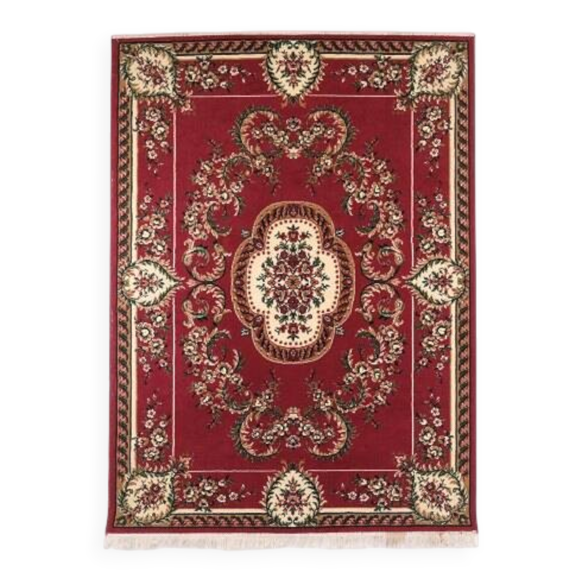 Persian oriental rug with medallion and floral pattern in red tones 225 x 165 cm
