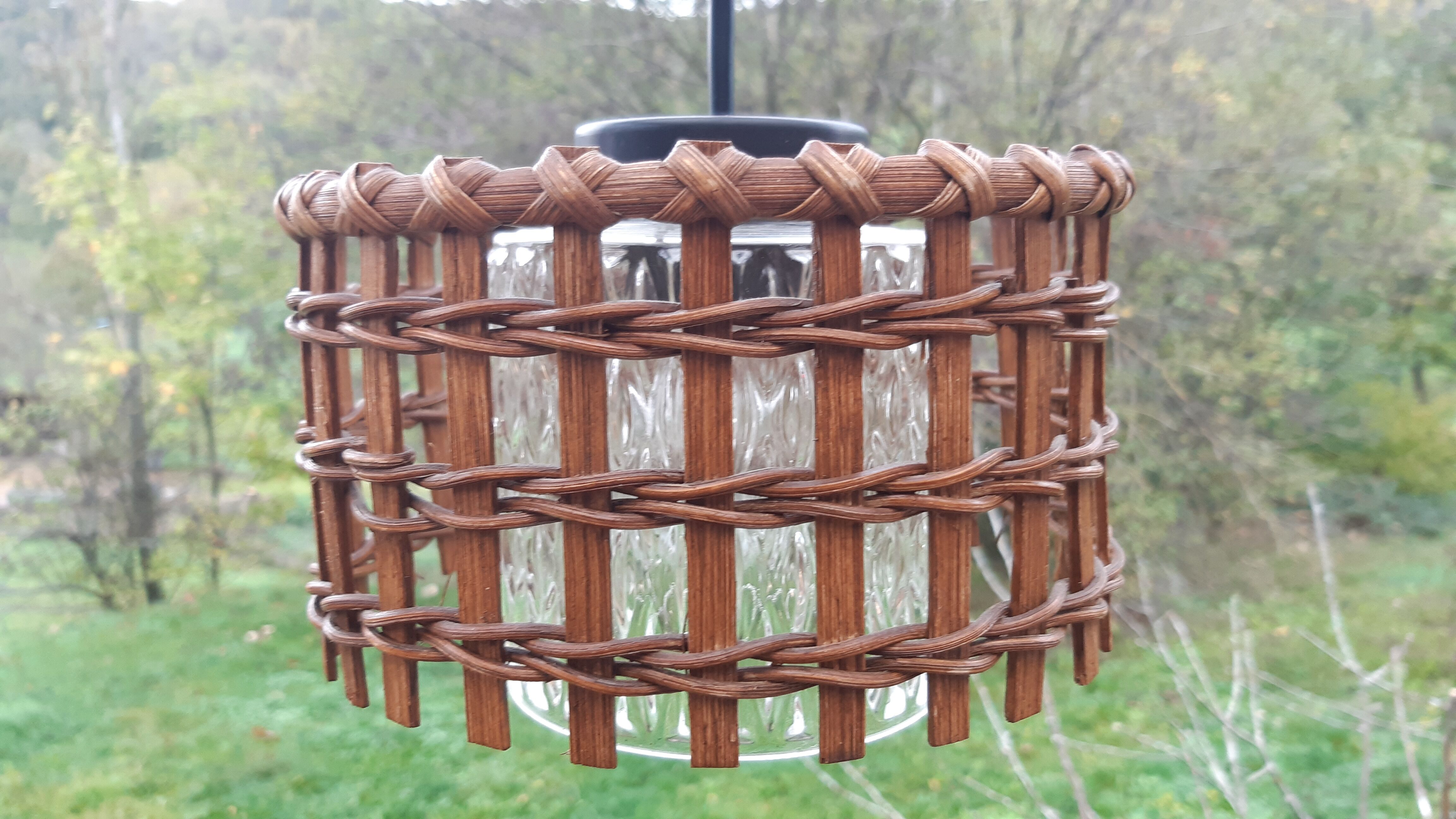 Chiseled glass and wicker suspension 1970