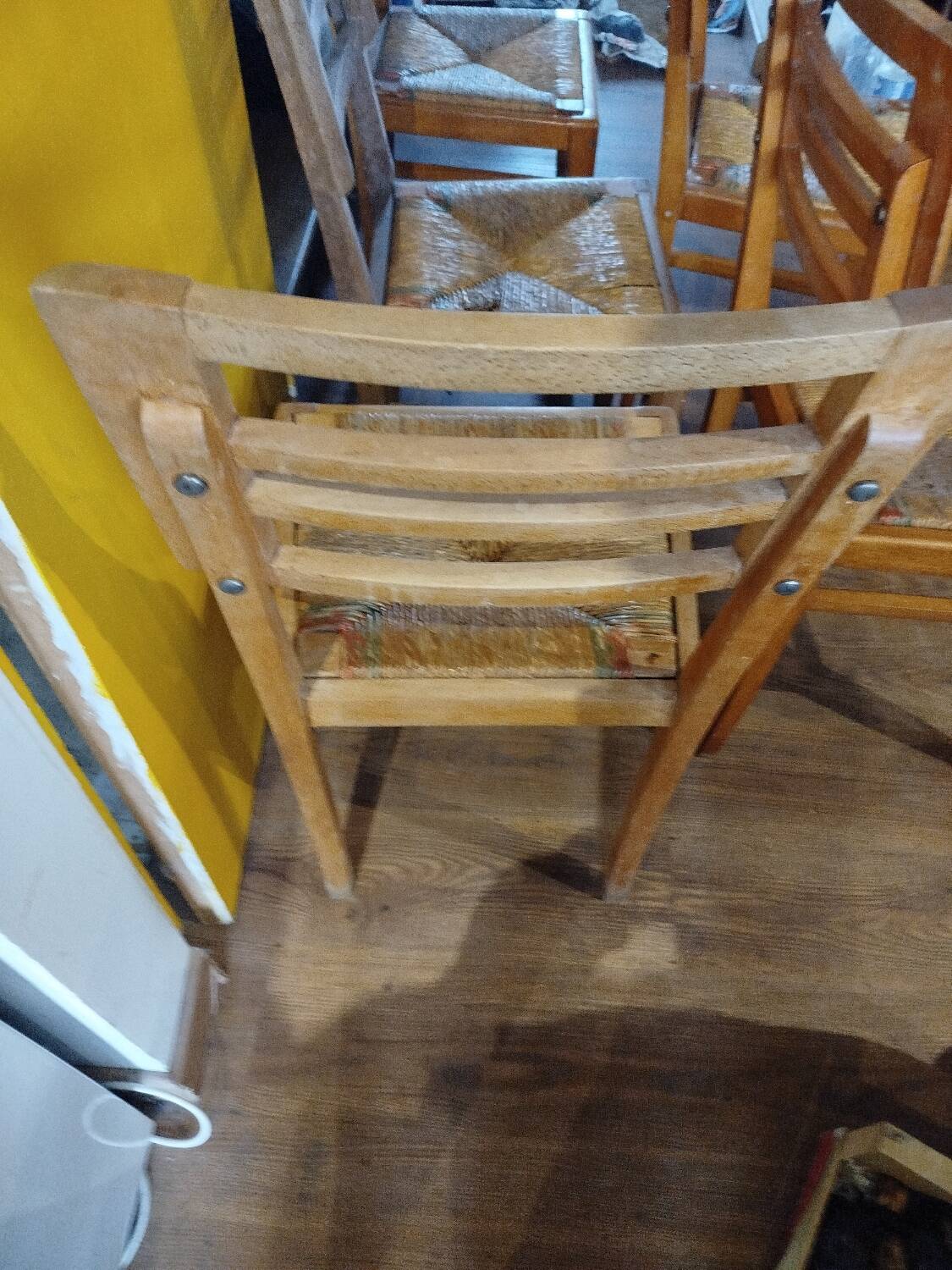 Set of 5 wood and straw chairs