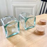 Pair of square jars in tinted glass and corks