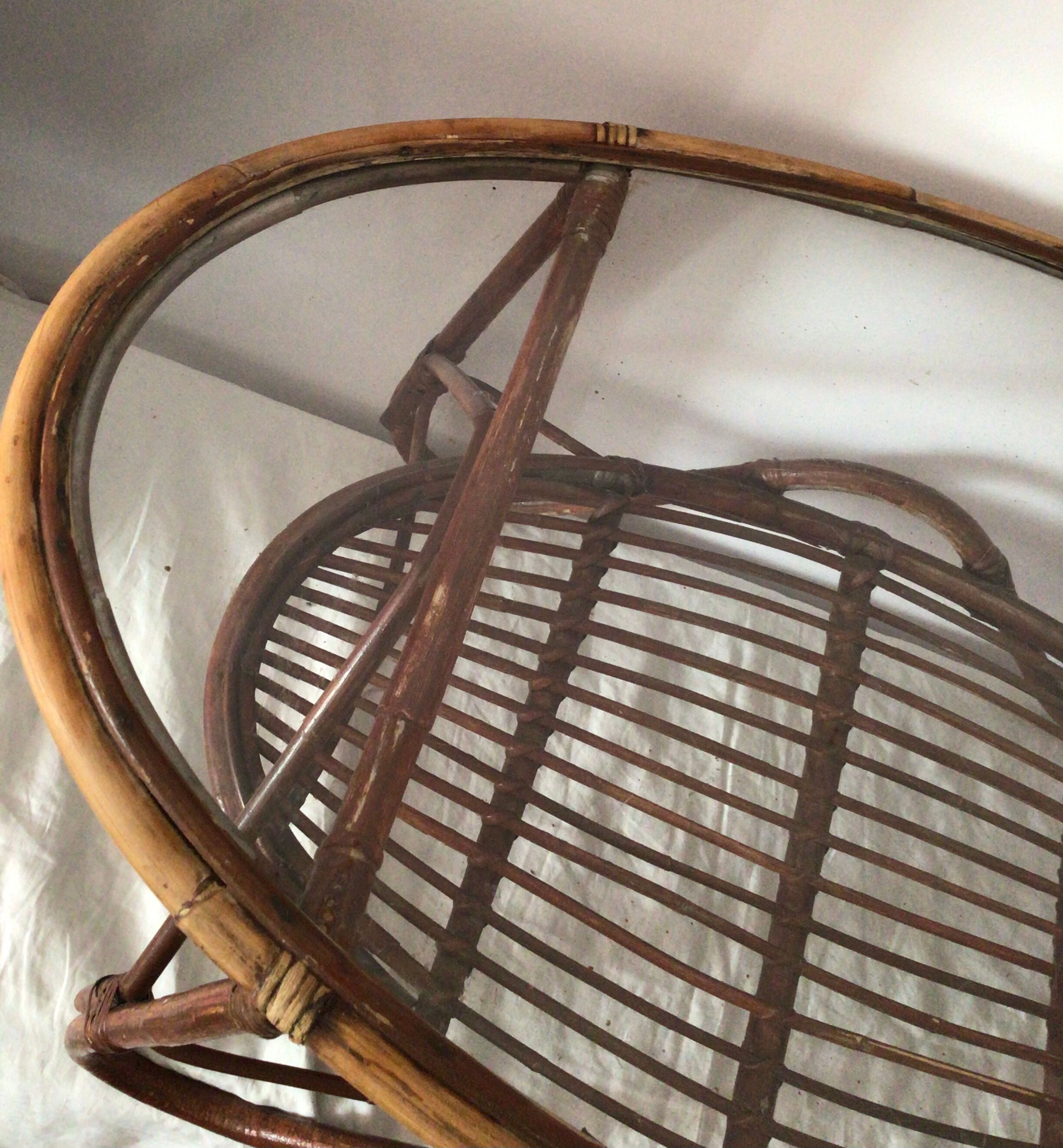 Vintage rattan oval-shaped coffee table