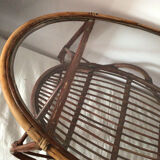 Vintage rattan oval-shaped coffee table